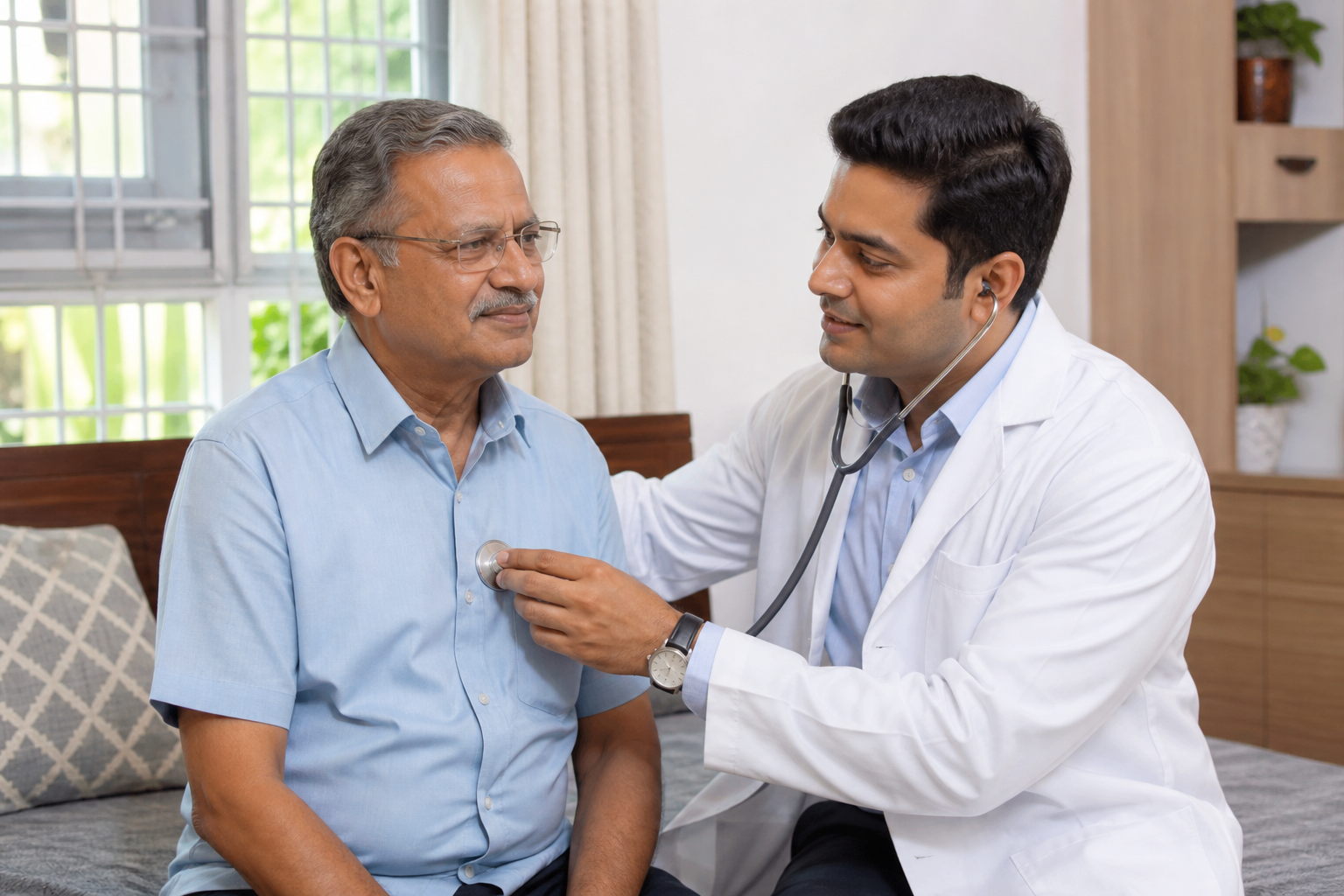 Doctor visiting an elderly patient at home
