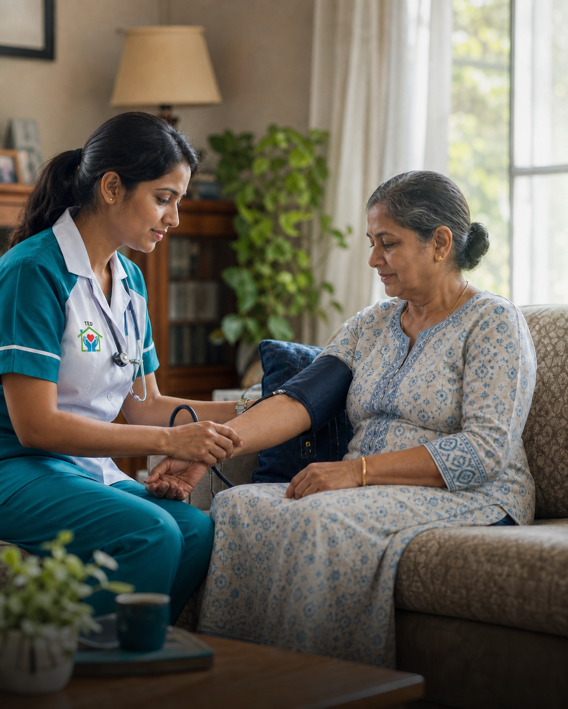 Nurse assisting a home care patient